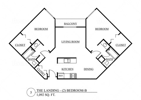 Floor plan for 2 beds, 2 baths, 1092 sqft